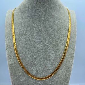 Vintage Napier Gold Herringbone Necklace – 24” Flat Chain, Signed